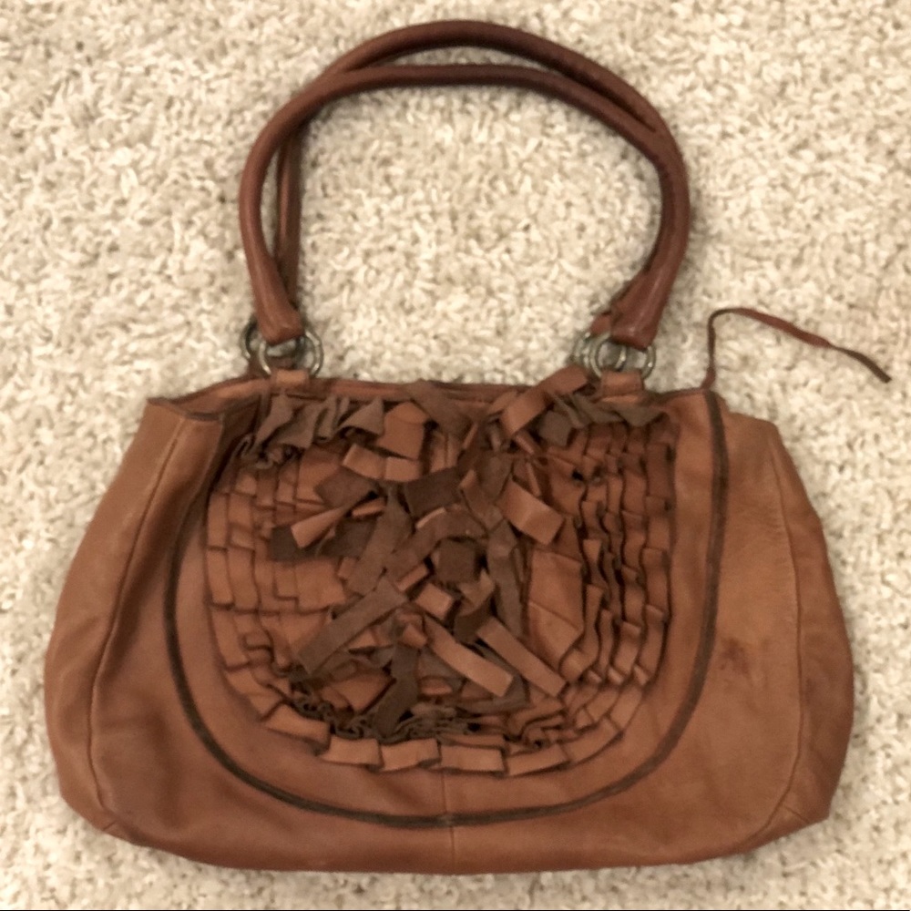 Anthro Anthropologie Leather Ruffle Purse